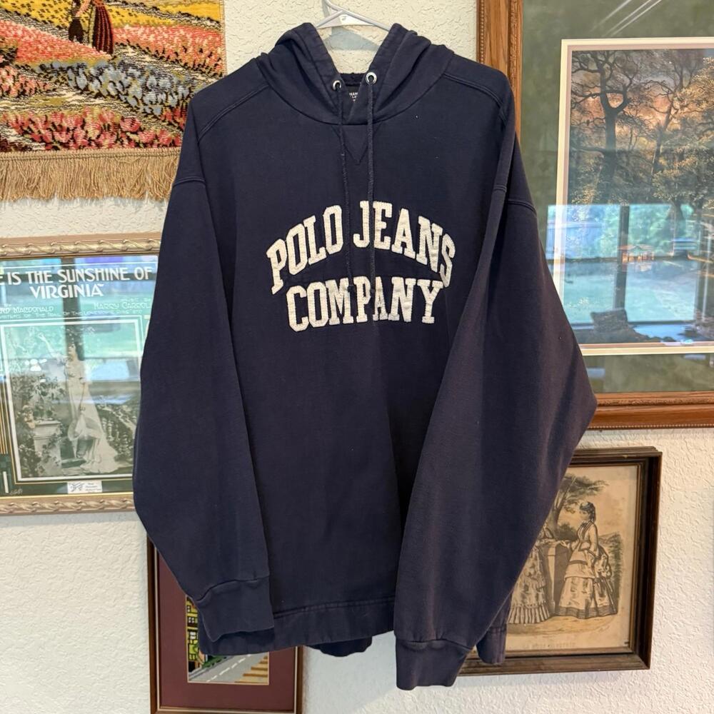 Vintage 90s Polo Ralph Lauren Designer Pocket Canada Made Hoodie Mens Size Lrg